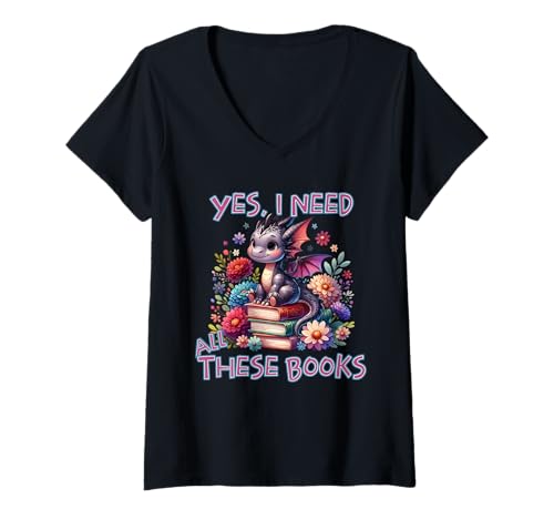 Damen Dragon Book Lover Fantasy-Kunst für Leser T-Shirt mit V-Ausschnitt Damen Dragon Book Lover Fantasy-Kunst für Leser T-Shirt mit V-Ausschnitt von Bookish Dragon Fantasy for Readers and Bookworms