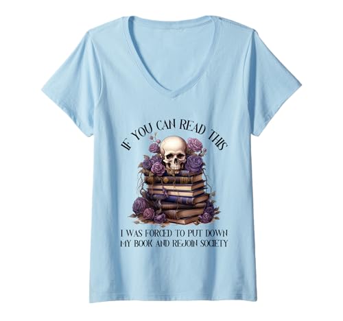 Damen Dark Romance Merch I Leg My Book Lover Spicy Skeleton T-Shirt mit V-Ausschnitt von Bookish Gifts Women