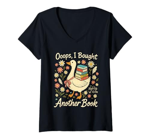 Damen Ooops I Bought Another Book Funny Goose Reader T-Shirt mit V-Ausschnitt Damen Ooops I Bought Another Book Funny Goose Reader T-Shirt mit V-Ausschnitt von Bookish Goose Club