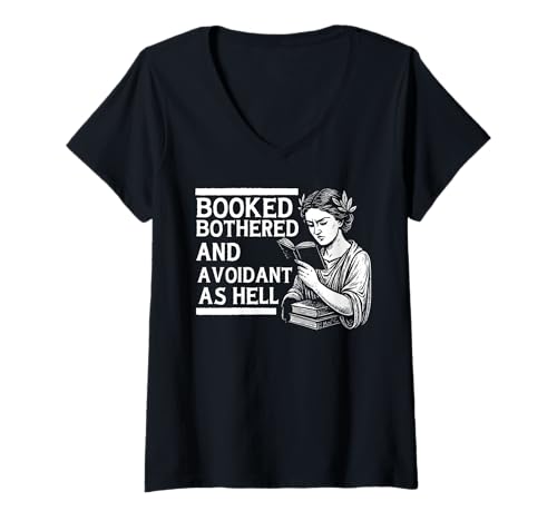 Damen Sarkastischer Leser vermeidender asozialer Buchliebhaber T-Shirt mit V-Ausschnitt von Bookish Introvert Socially Anxious Book Reader