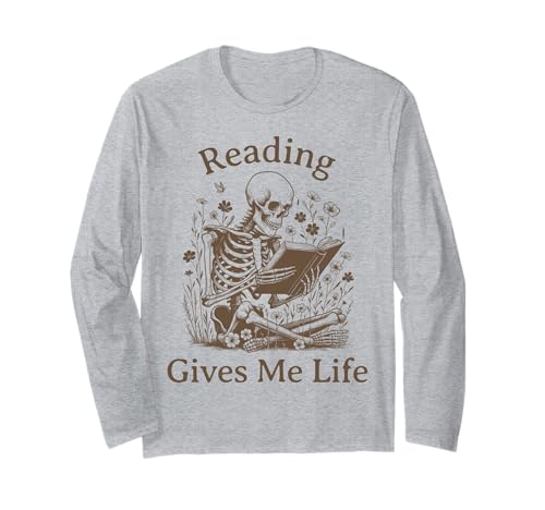 Bücherwurm Skelett lesen Büch Bücherfreak Boho Hexe Mädchen Langarmshirt von Bookish Literary Girl Witchy Dark Academia Core