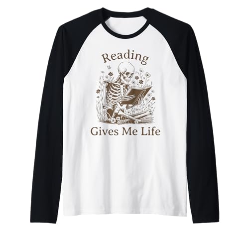 Bücherwurm Skelett lesen Büch Bücherfreak Boho Hexe Mädchen Raglan von Bookish Literary Girl Witchy Dark Academia Core