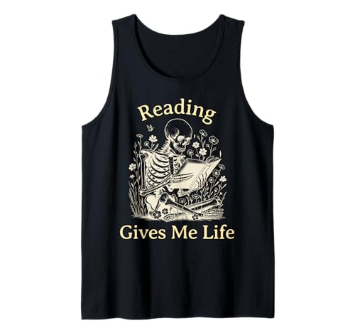 Bücherwurm Skelett lesen Büch Bücherfreak Boho Hexe Mädchen Tank Top von Bookish Literary Girl Witchy Dark Academia Core