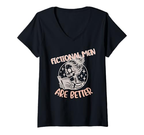 Damen Fiktive Männer sind Besser, dunkle Romanze, würzige Buchliebhaber, Frauen T-Shirt mit V-Ausschnitt von Bookish Merch For Women
