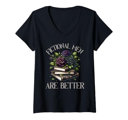 Damen Dark Romance Fiktive Männer sind bessere Buchliebhaber Würzige Bücher T-Shirt mit V-Ausschnitt von Bookish Merch Gifts For Women