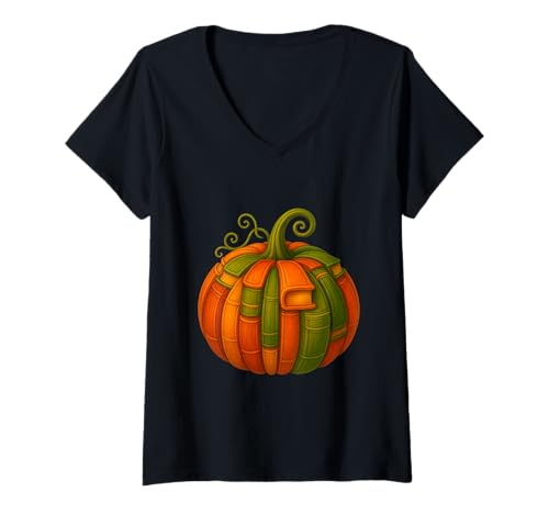 Damen Retro Herbst Kürbis aus Büchern für Buchliebhaber Halloween T-Shirt mit V-Ausschnitt von Bookish Pumpkin Lovers Reading Fall Fun