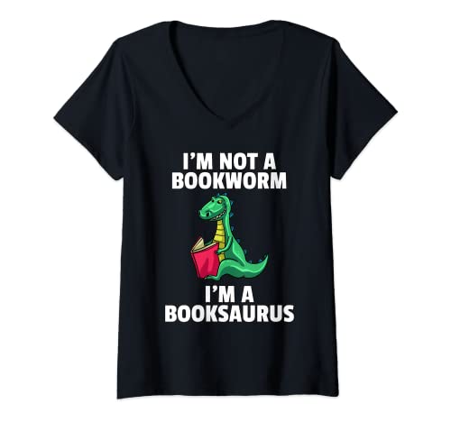 Damen Dino Read Book Shirt Dinosaurier Reading Rex Lustiges süßes T-Shirt T-Shirt mit V-Ausschnitt von Books Lovers T-Shirt Gift Ideas