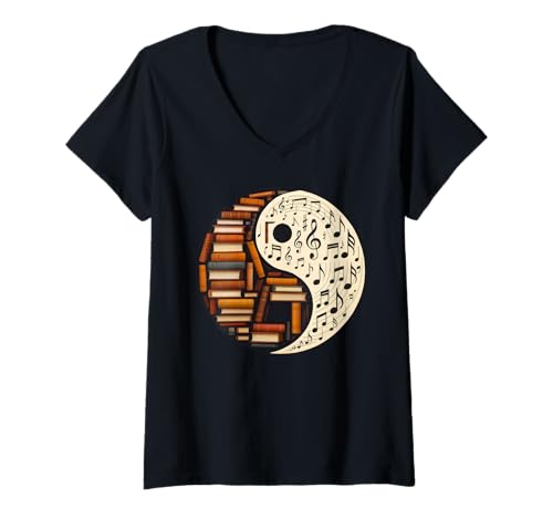 Damen Books Musical Notes Yin Yang T-Shirt mit V-Ausschnitt Damen Books Musical Notes Yin Yang T-Shirt mit V-Ausschnitt von Books Musical Notes Yin Yang Art Apparel