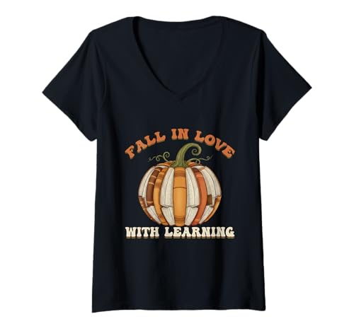 Damen Verlieben Sie Sich in Lernbücher Kürbis Herbst Thanksgiving T-Shirt mit V-Ausschnitt Damen Verlieben Sie Sich in Lernbücher Kürbis Herbst Thanksgiving T-Shirt mit V-Ausschnitt von Books Pumpkin Autum Thanksgiving Fall In Love