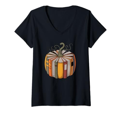Damen Herbst Thanksgiving Buch Kürbis Lehrer Lesen Männer Frauen Kind T-Shirt mit V-Ausschnitt Damen Herbst Thanksgiving Buch Kürbis Lehrer Lesen Männer Frauen Kind T-Shirt mit V-Ausschnitt von Books Pumpkin Teachers Thanksgiving