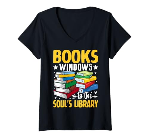 Damen Bücher Windows To The Soul's Library T-Shirt mit V-Ausschnitt Damen Bücher Windows To The Soul's Library T-Shirt mit V-Ausschnitt von Books Windows To The Soul's Library Gift Cute Read