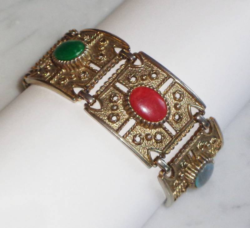 Link Armband Vintage 18, 5 cm Gold Tone Metal Stone Signiert Sarah Cov von BooksShop