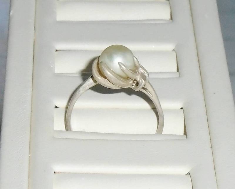 sterling Silber Weiße Perle Cocktail Ring Sz 6 von BooksShop