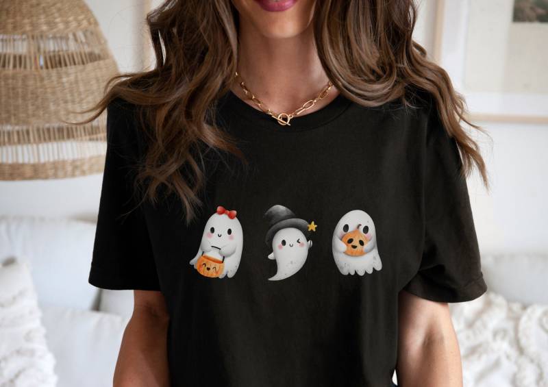 Geist Tshirt Halloween Ghost Retro - Shirt Boho Kleidung Halloweenmotiv Cute Herbst von wodieLIEBElebt