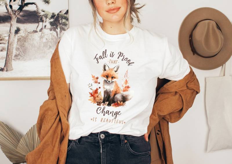 Herbst Tshirt Fuchs -Fall Is Proof That Change Beautiful Fox Shirt - Boho Kleidung Herbstliches Herbstmotiv Cottagecore von BooksandBotany