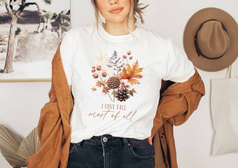 Herbst Tshirt - I Love Fall Most Of All Autumn Shirt Boho Kleidung Herbstliches Herbstmotiv Cottagecore von wodieLIEBElebt