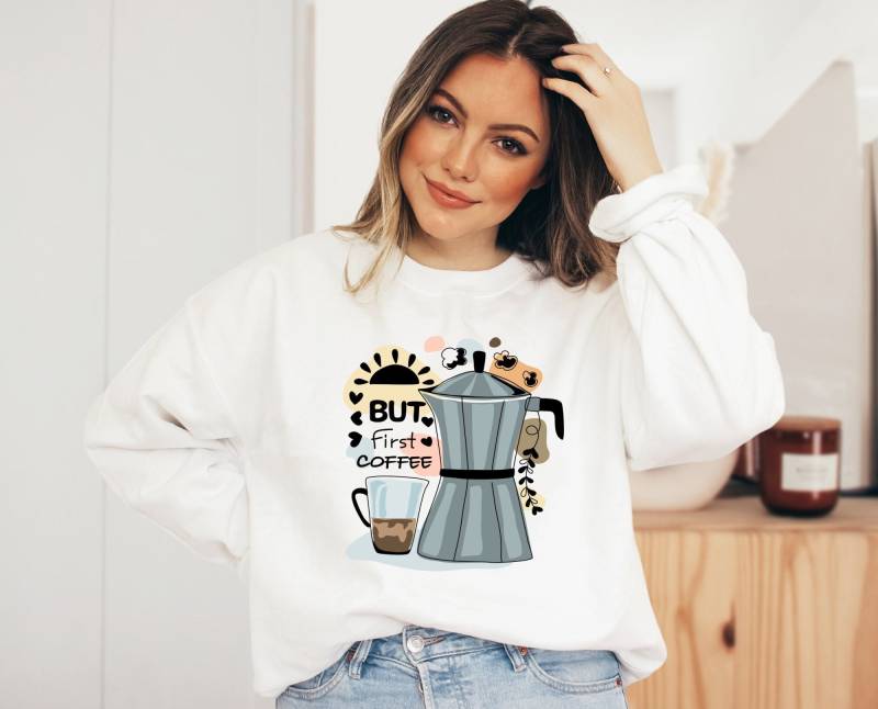Sweater But First Coffee - Kaffee Liebe Pullover Outfit Geschenk Coffee Geschenkidee Barista First Uni von BooksandBotany