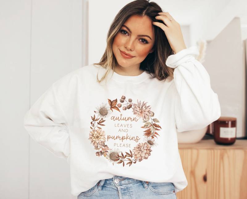 Sweatshirt Autumn Pumpkin & Leaves - Farm Herbst Pullover Boho Kleidung Herbst-Sweatshirt Cottagecore/Sweater von BooksandBotany