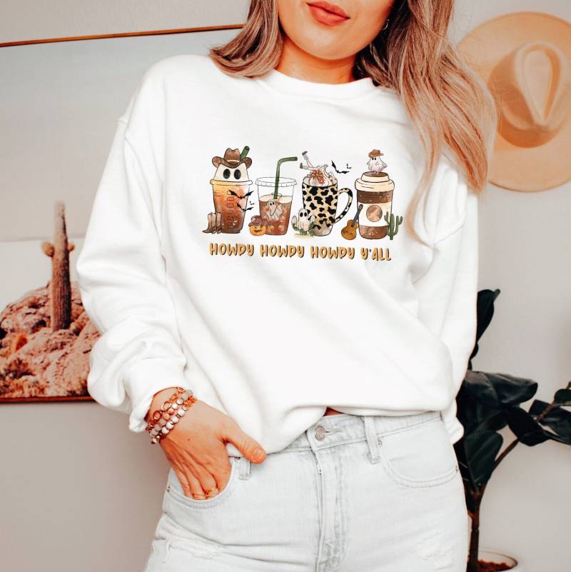 Sweatshirt Autumn Tshirt Drinks Cowboy - Sweater Boho Clothing Motif Cottagecore/Western von wodieLIEBElebt