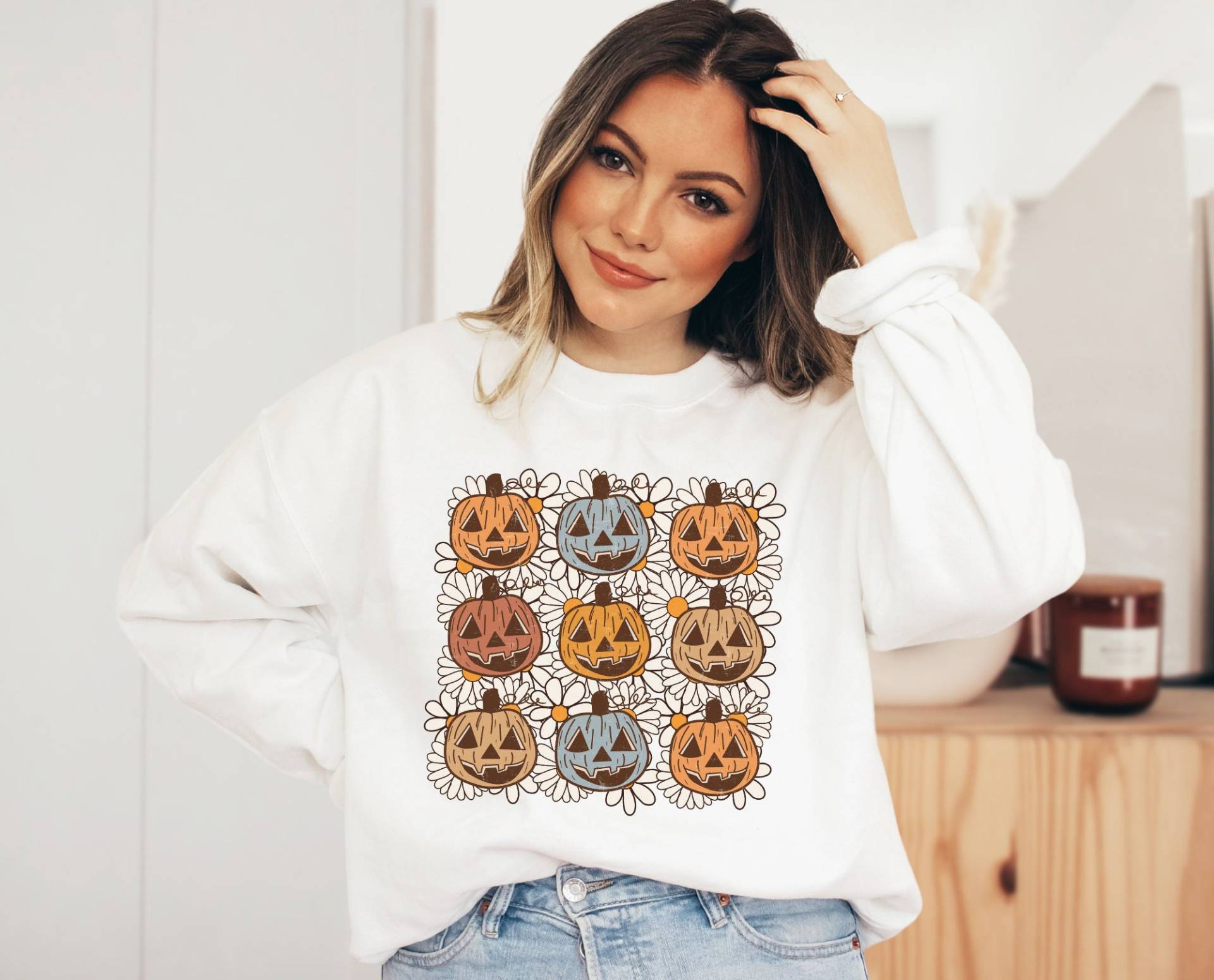 Sweatshirt Halloween - Cute Pumpkins Pullover Boho Kleidung Herbstmotiv Cottagecore/Herbst Sweater Sweatshirt Halloween - Cute Pumpkins Pullover Boho Kleidung Herbstmotiv Cottagecore/Herbst Sweater von BooksandBotany