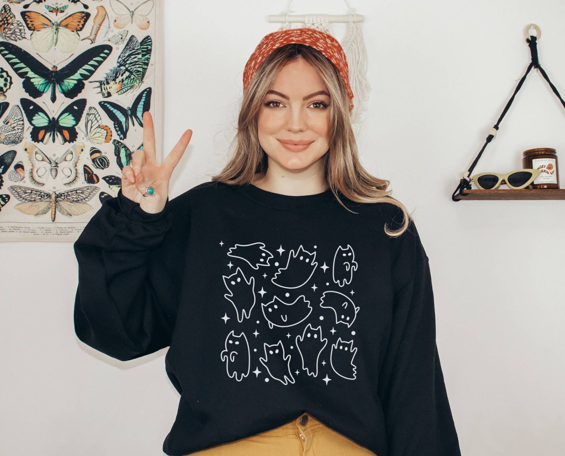Sweatshirt Herbst Katzen Halloween Geist - Fall Pullover Boho Kleidung Herbstliches Herbstmotiv Cottagecore Sweatshirt Herbst Katzen Halloween Geist - Fall Pullover Boho Kleidung Herbstliches Herbstmotiv Cottagecore von BooksandBotany
