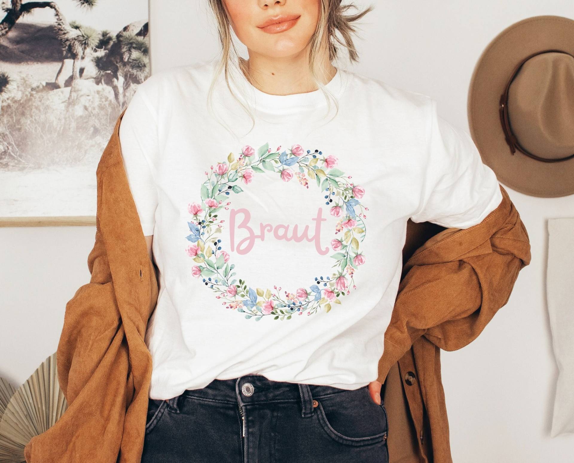 Tshirt Jga Blumenkranz Für Braut, Trauzeugin - Hochzeit Team Braut Verlobungs Party Junggesellinnenabschied Outfit Gruppenshirt von wodieLIEBElebt