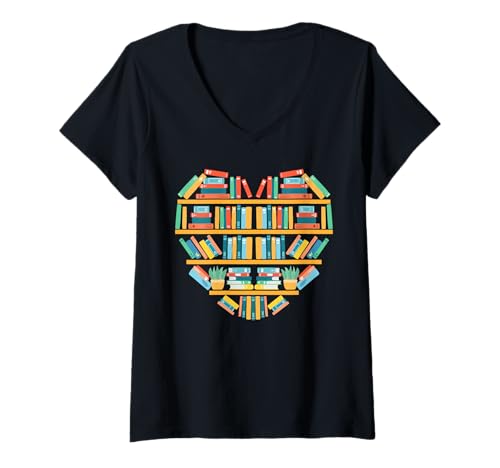 Damen Bücherregal Herz T-Shirt mit V-Ausschnitt Damen Bücherregal Herz T-Shirt mit V-Ausschnitt von Bookshelf Heart Read Reading Gift Cute Literature