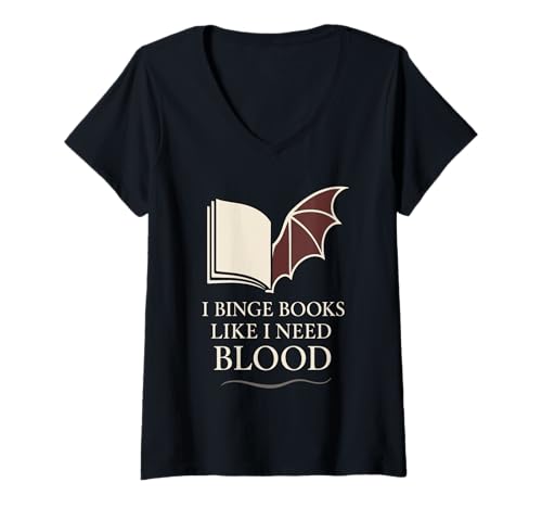 Damen Vampire Fiction Bookish Romantic Fang Reader Literary Dark T-Shirt mit V-Ausschnitt Damen Vampire Fiction Bookish Romantic Fang Reader Literary Dark T-Shirt mit V-Ausschnitt von Booktok Vampire Fan Gear Introvert Fiction Dark