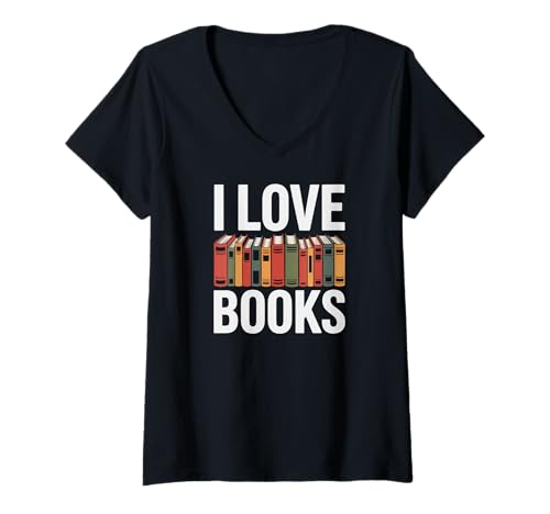 Damen Ich Liebe Bücher, Literarische Leidenschaft, Leser T-Shirt mit V-Ausschnitt Damen Ich Liebe Bücher, Literarische Leidenschaft, Leser T-Shirt mit V-Ausschnitt von Bookworm Enthusiast Reading Lover