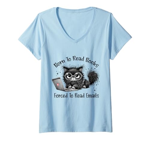 Damen Born To Read Books Forced To Read Emails T-Shirt mit V-Ausschnitt Damen Born To Read Books Forced To Read Emails T-Shirt mit V-Ausschnitt von Bookworm Humor Club Apparel