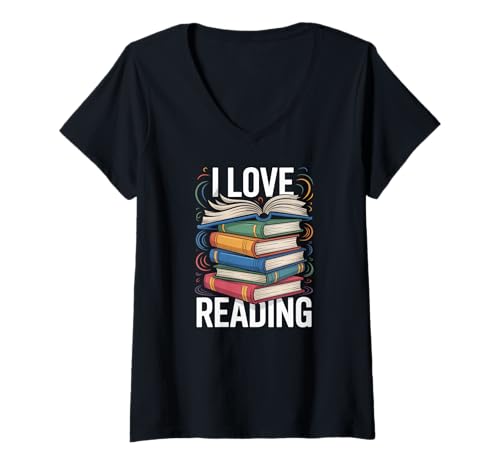 Damen Ich Liebe es, Bücher zu lesen, bunt T-Shirt mit V-Ausschnitt von Bookworm Reading Enthusiast Literature Lover
