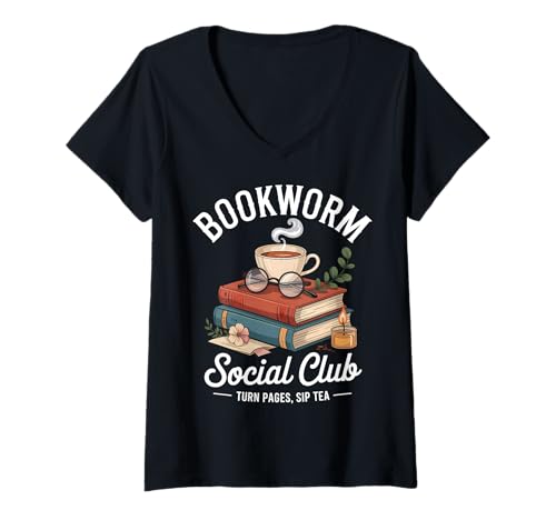 Damen Bookworm Social Club Lustige Buchleser T-Shirt mit V-Ausschnitt von Bookworm Social Club Tees & Gifts