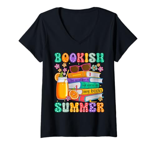 Damen Summer Reading Bookworm Reader Literary Lover T-Shirt mit V-Ausschnitt von Bookworm Summer Reader