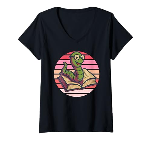 Damen Netter Bücherwurm, Bücherwurm, Bücherwurm, Bibliotheks-T-Shirt T-Shirt mit V-Ausschnitt Damen Netter Bücherwurm, Bücherwurm, Bücherwurm, Bibliotheks-T-Shirt T-Shirt mit V-Ausschnitt von Bookworming Fun Gear