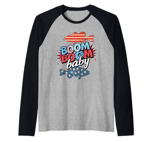 Boom Baby Fish Patriotic American US Flag 4th Of July Raglan Boom Baby Fish Patriotic American US Flag 4th Of July Raglan von Boom Baby Fish Patriotic 4th Of July Shirt