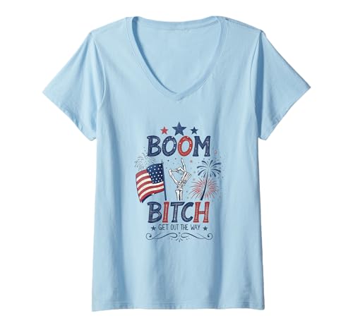 Damen Boom Bitch Get Out The Way Patriotic Flag 4th Of July T-Shirt mit V-Ausschnitt von Boom Bitch Get Out The Way Patriotic 4th Of July