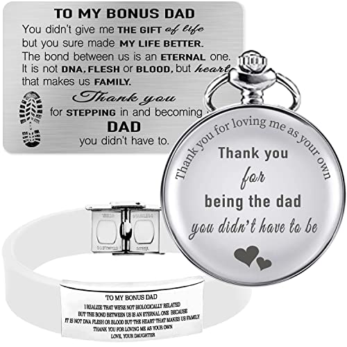 Bonus Dad Taschenuhr, Bonus Dad Armband, Bonus Dad Karte, Stepdad Karte, Bonus Papa Geschenke von Tochter, Stiefvater Geschenke von Tochter, Geschenke für Bonus Papa von Tochter, Weiß, Bonus Papa von BoomBoomGifts