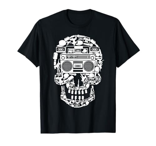 Hip Hop Boombox T-Shirt Totenkopf Musik für Damen Herren Kinder T-Shirt von Boombox Skull Shirts