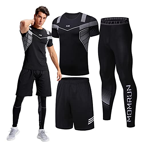 BOOMCOOL Kompressionsanzug Herrenanzug Trainingsanzug 3-teiliges Set atmungsaktives Deo Sportswear Laufanzug Kurzarmhemd Halbhose Strumpfhose schweißabsorbierend und schnelltrocknend Schwarz 2XL von BOOMCOOL