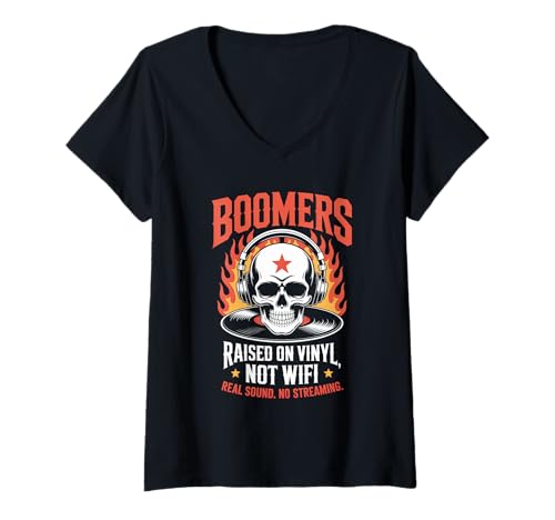 Damen Rock N Roll Totenkopf - Boomer T-Shirt mit V-Ausschnitt von Boomer Generation Rock 'n' Roll Designs