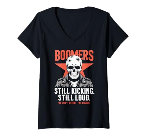 Damen Rock N Roll Totenkopf - Boomer T-Shirt mit V-Ausschnitt von Boomer Generation Rock 'n' Roll Designs