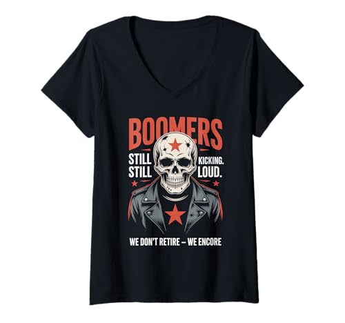Damen Rock N Roll Totenkopf - Boomer T-Shirt mit V-Ausschnitt von Boomer Generation Rock 'n' Roll Designs