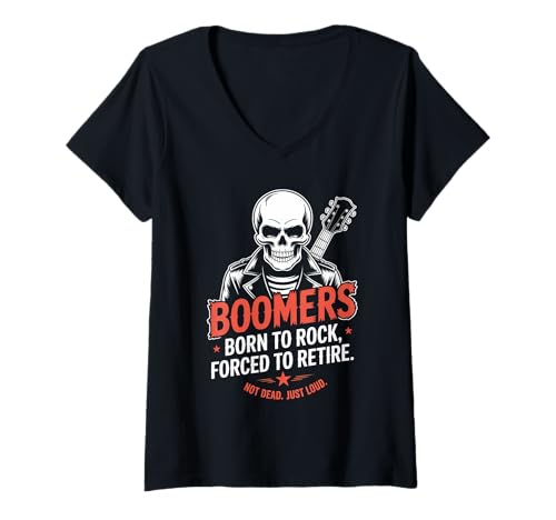 Damen Rock N Roll Totenkopf - Boomer T-Shirt mit V-Ausschnitt von Boomer Generation Rock 'n' Roll Designs
