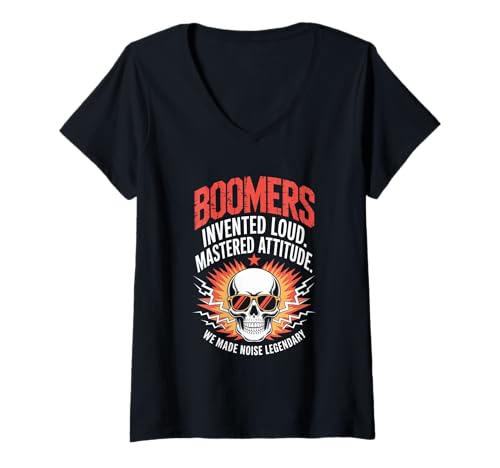 Damen Rock N Roll Totenkopf - Boomer T-Shirt mit V-Ausschnitt von Boomer Generation Rock 'n' Roll Designs