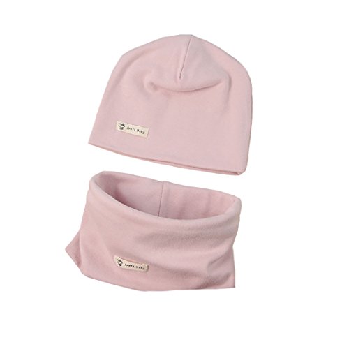 PAADIYA Baby Strickmütze+ Loop Schal Set Baumwollmütze Weich Kinder Mode Beanie Mütze Nackenwärmer Halsbänder Halstuch Herbst Winter (Rosa M) von PAADIYA