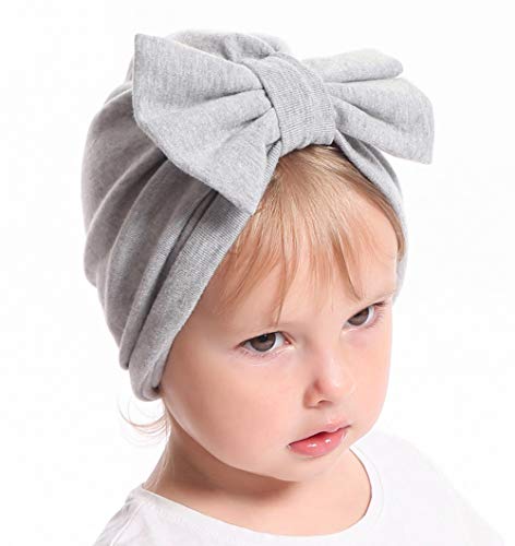 Boomly Baby Turban Hut Stirnband Knoten-Bogen Haarband Wolle Warmer Hut Herbst Winter Kopf Wickeln Cap Für 2-3 jährige Mädchen (Grau, 18.5 * 15.5 cm) von Boomly