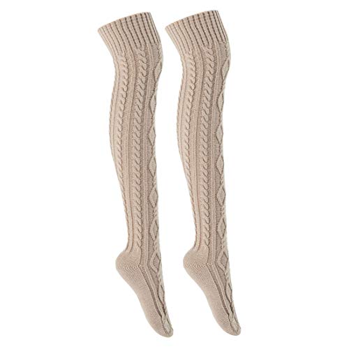 PAADIYA Boomly Damen Mädchen Kniestrümpfe Lange Overknee Strümpfe Stricken Beinwärmer Winter Socken Warm Innen Zuhause Wolle Socken Knieschoner Doppelter Diamant Fußbodensocken von PAADIYA