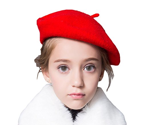 Boomly Mädchen Baskenmütze Deckel Berets Cap Frühling/Herbst/Winterhütte Beanie Cap Wollfilz Hut Behaart Prinzessin Hut Babymütze Maler Hut Geeignet für 2 bis 7 Jahre alte Kinder (Rot) von Boomly