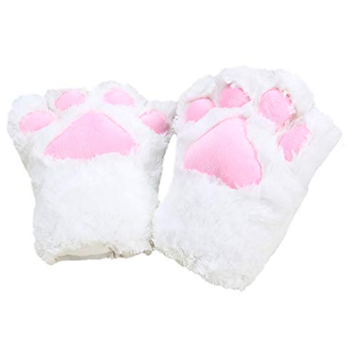 Boomly Winter warm Dick Plüsch Klauenhandschuhe Süße Katze Paw Hand Handschuhe Full Finger Fäustlinge Cartoon-Handschuhe Cosplay Party Kostüm für Männer Frauen Mädchen (Weiß, 23 * 18 * 8CM) von Boomly