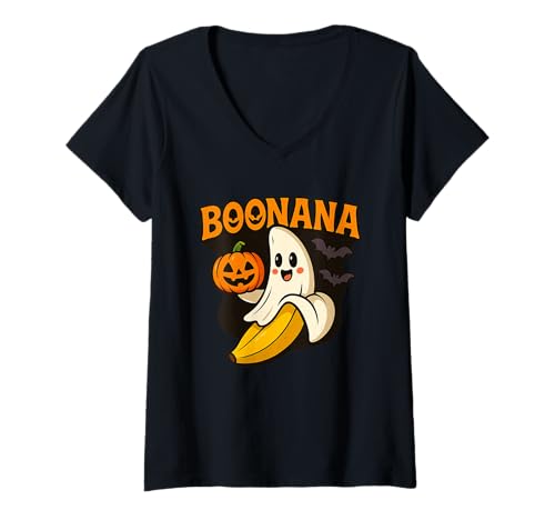 Damen Halloween Shirt Boonana Lustig Banane Geist Geschenk T-Shirt mit V-Ausschnitt Damen Halloween Shirt Boonana Lustig Banane Geist Geschenk T-Shirt mit V-Ausschnitt von Boonana Lustiges Halloween T-Shirt Geist Banane